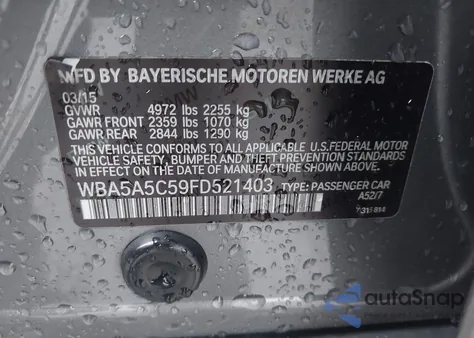 2015 BMW 528I z USA, uszkodzony, nr VIN WBA5A5C59FD521403